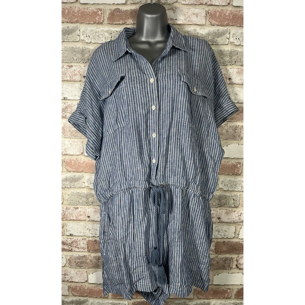 Lauren Ralph Lauren Black Label Pinstripe Linen Short-Sleeve Romper Sz 16